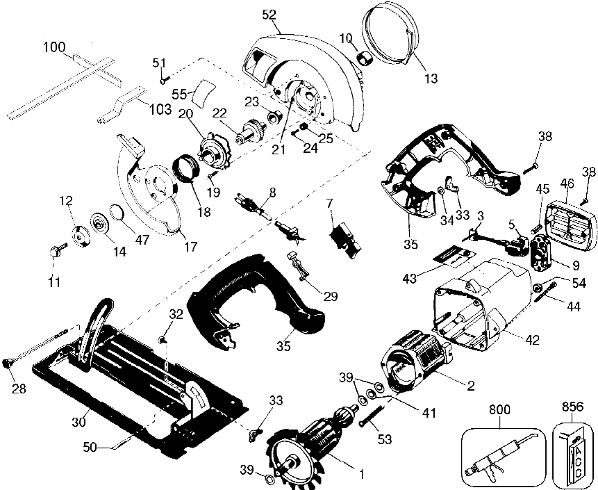 Default Diagram and Parts List for 7359-B2 Type 1 Black and Decker Circular Saw